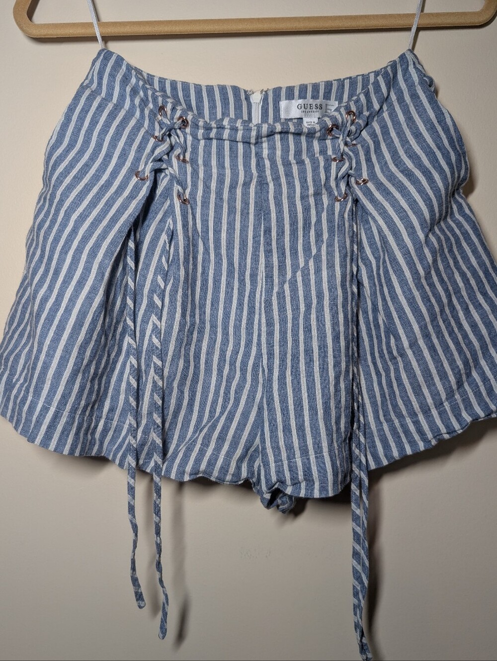 Guess Blue & White Striped Lace-Up Shorts Womens Small